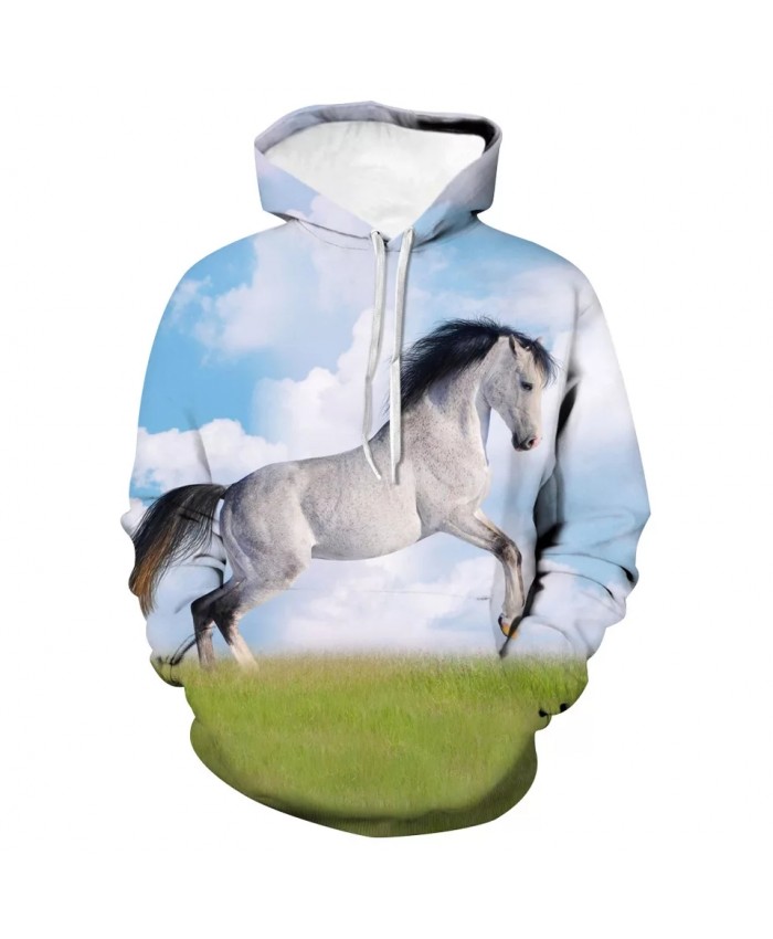 2021 Fall/Winter Men's Hoodie 3d Printing Animal White Horse Sweatshirt Pullover Fashion Street Hooded Long Sleeve Coat