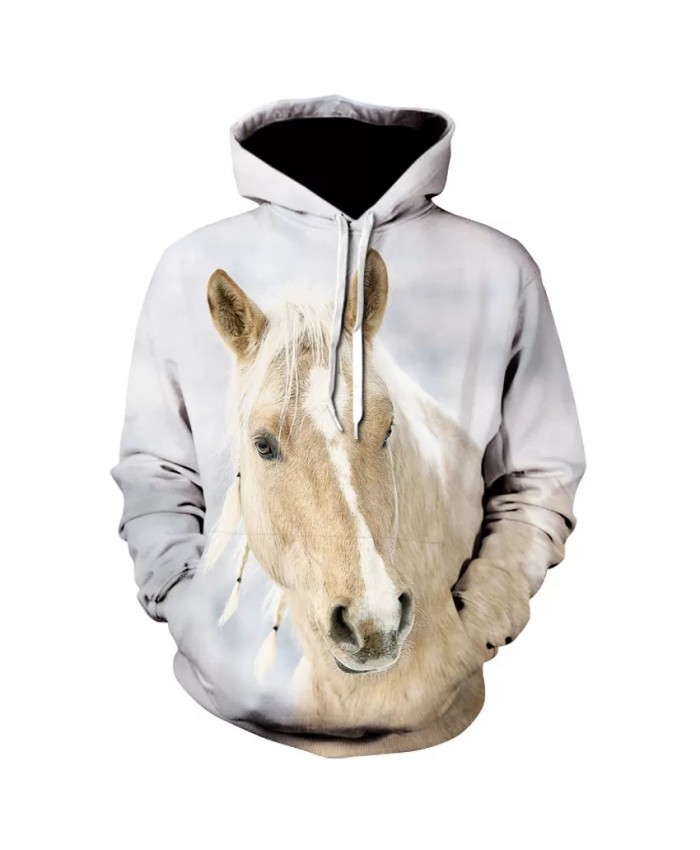 Fashion high quality casual long sleeve horse print street wear thin hooded sweatshirt 3D brand printed floral hoodie