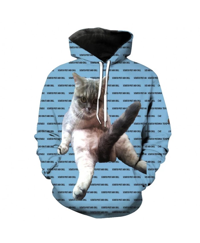 Grey Jumping Cat Black Letter Print Fashion 3D Sweatshirt