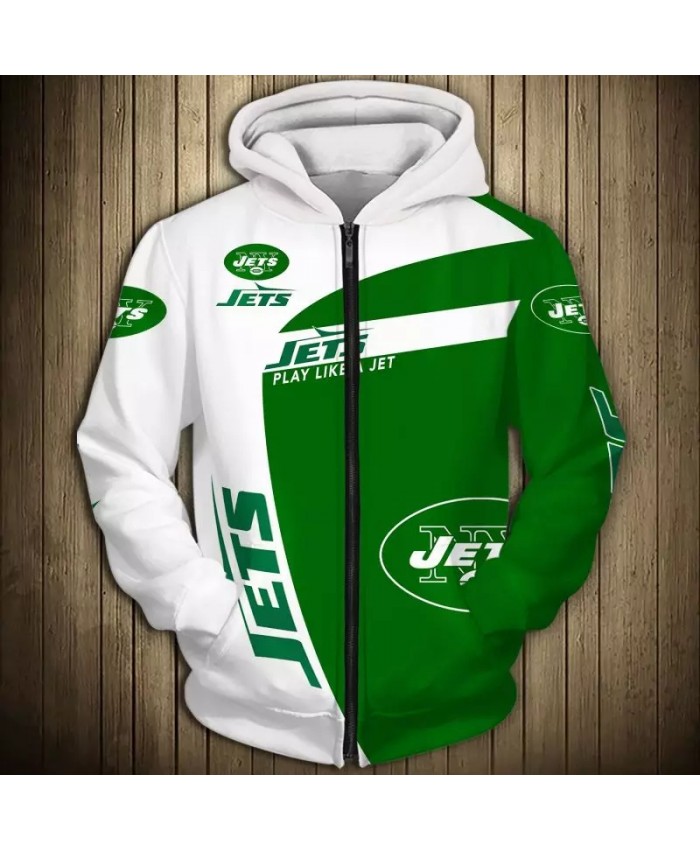 New York Fashionable American Football Jets Zipper hoodies White and green stitching letter print casual sweatshirts
