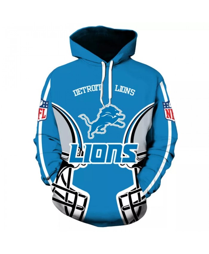 Detroit fashion cool Football 3d hoodies sportswear Gray helmet blue graffiti animal print Lions sweatshirt