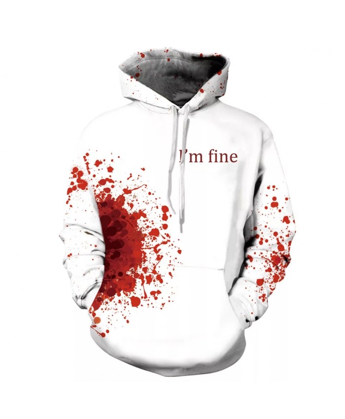 7XL  Mens 3d Print Halloween I' m Fine Hoodie Men Women Blood Skull Hooded Sweatshirt Autumn Thin Pullover Outwear