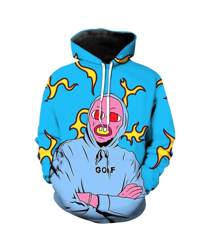Men's Fashion 3D Hoodie Pink mask men yellow lightning print sweatshirts