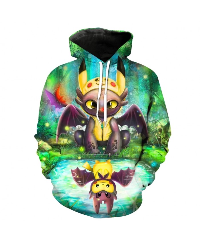 Men's Fashion 3D Hoodie Green forest lakeside Cartoon Elves print sweatshirts