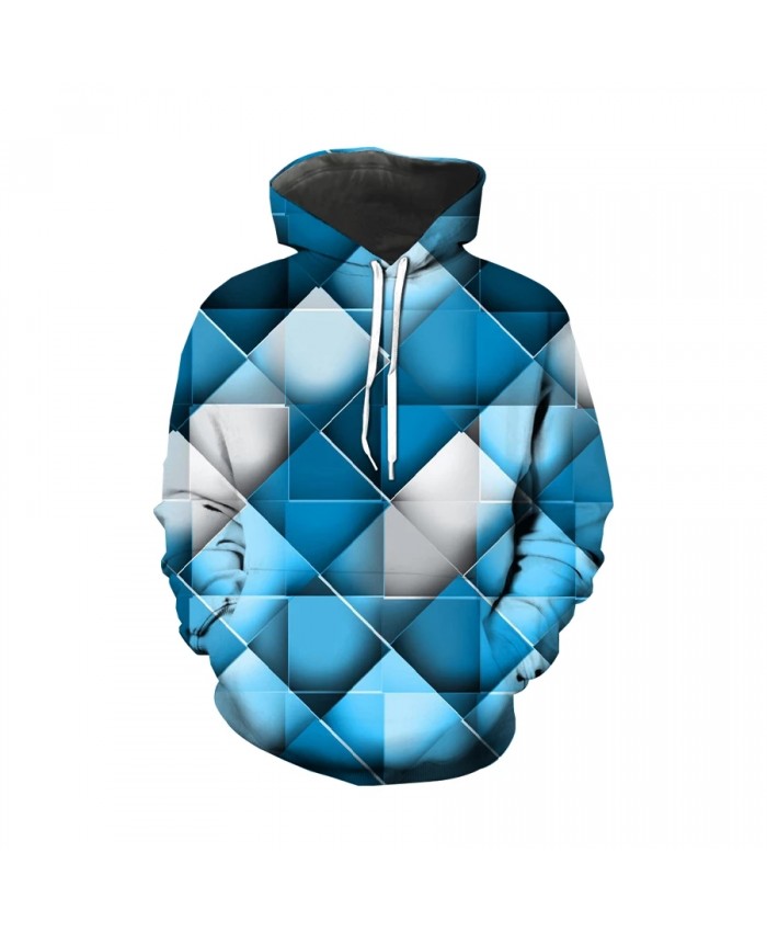 Trendy men's geometric block 3D printed sports Hoodie crew neck casual long sleeve funny men's large street wear
