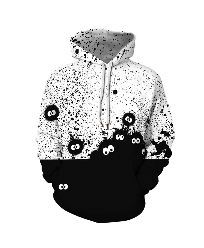 Black and White Hoodies Cartoon Funny Men Women Sweatshirt Autumn Winter Hooded Tops Unisex Clothing