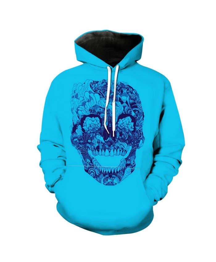 Men's Fashion 3D Hoodie Smile flower skull print blue sweatshirt