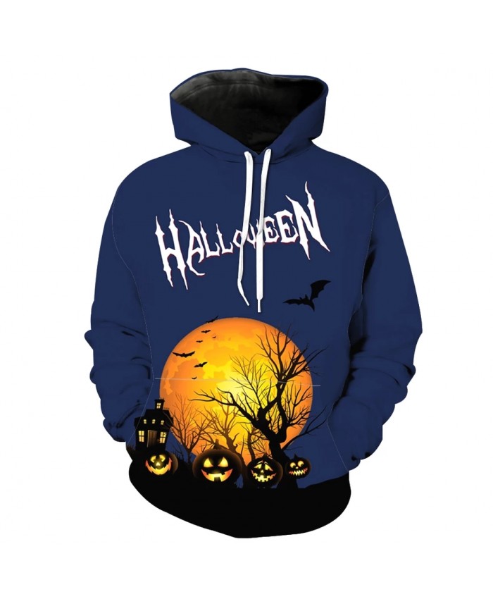 Men's Fashion 3D Hoodie Orange moon pumpkin lantern print halloween sweatshirt