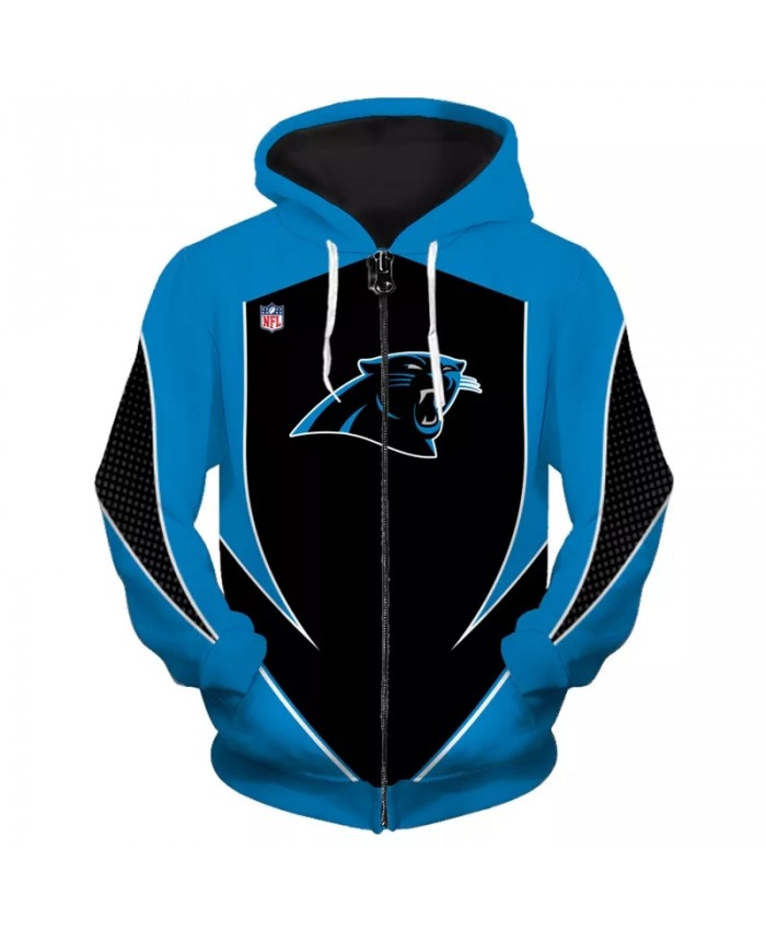 Carolina Fashionable American Football Panthers Zipper hoodies Blue black stitching geometric line print sweatshirts