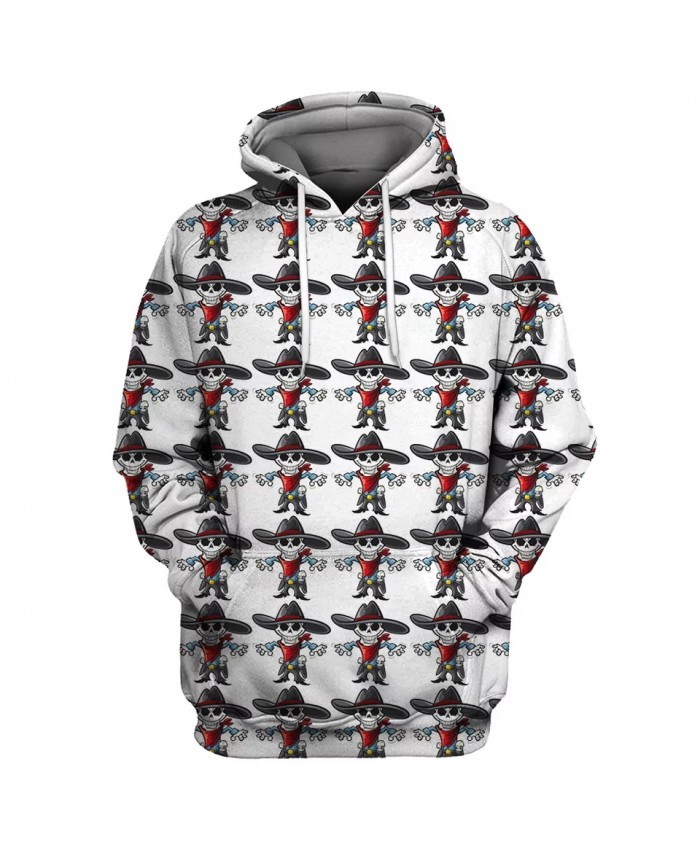 Black hat white cartoon skull villain print fashion men's 3D hooded sweatshirt