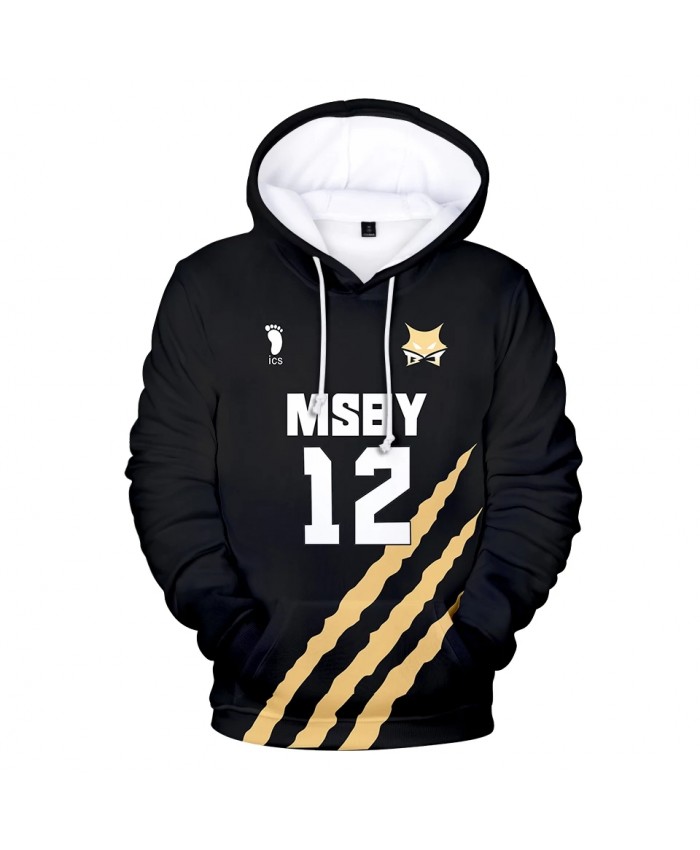 Stylish 3D Cartoon Haikyuu! Hoodie Men's Sweatshirt Ladies Autumn Anime Hoodie Black Pullover MSBY No. 12 Casual Pullover