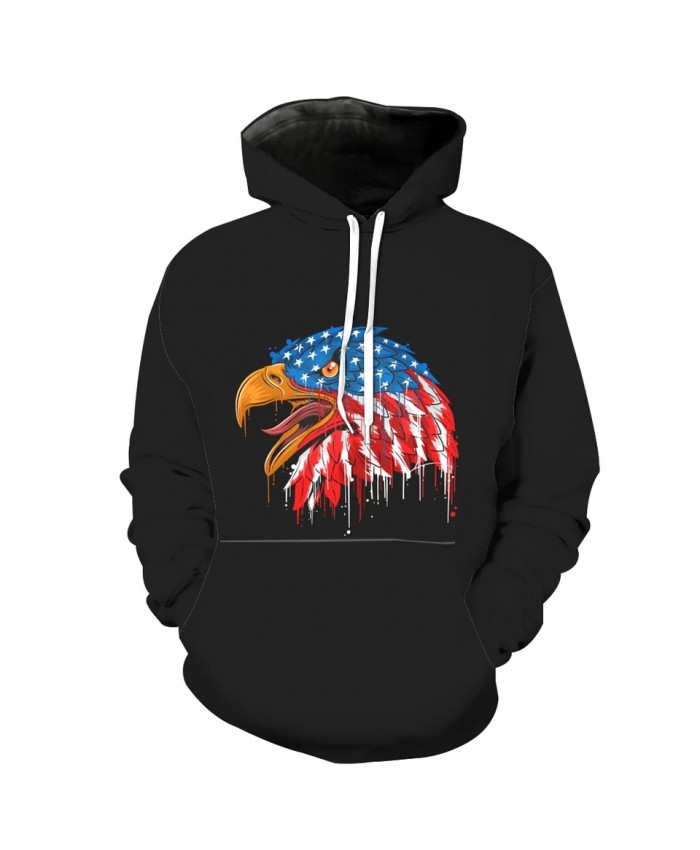 Black Men's Casual Hooded Sweatshirt Fun Eagle Print 3D Pullover