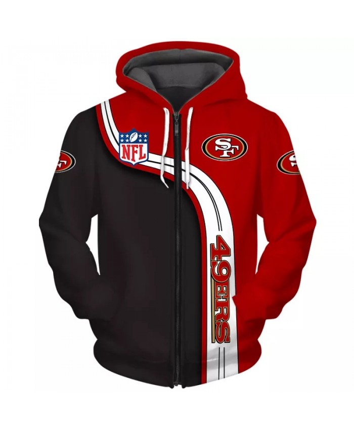San Francisco Fashionable American Football 49ers Zipper hoodies  Red white black stitching letters printed casual sweatshirts 2