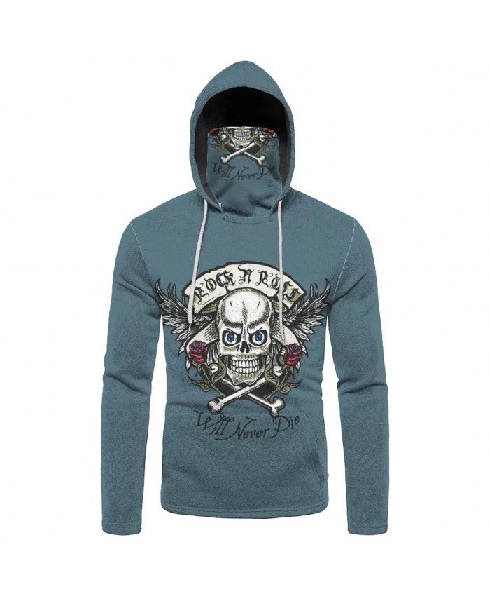 Men's Casual Green 3D Hoodie White Skull Red Rose Mask Sweatshirt