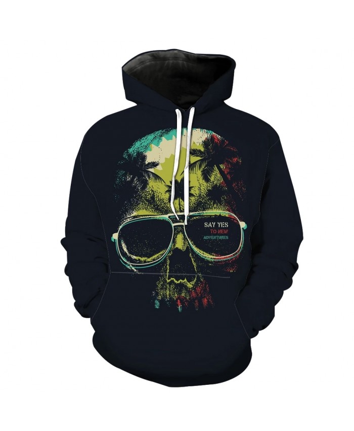 Color graffiti skull coconut tree print men's casual 3D hoodie
