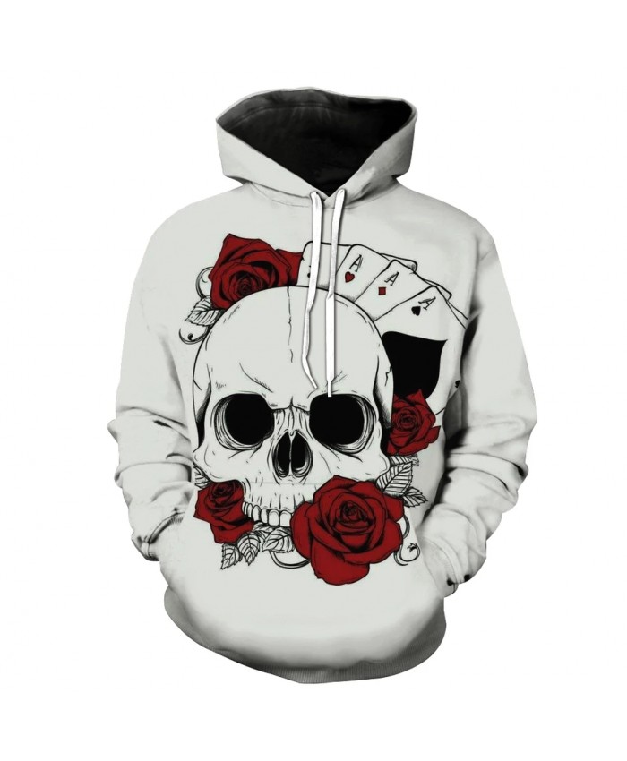 Men's Fashion 3D Hoodie Playing Cards Red American White Skull Print sweatshirt