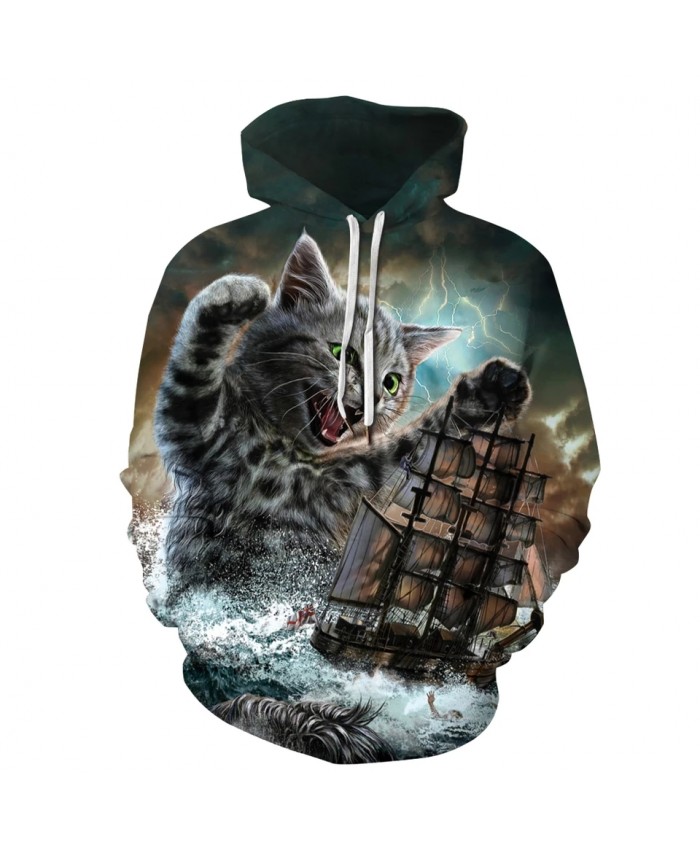 New Arrival Harajuku Animal Cat Hoodie 3D Print Boat Pullover Sweatshirt Hip Hop Long Sleeve Streetwear Hoodies
