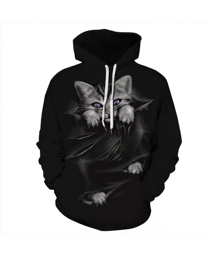 Cute Black Cat New 3D Print Hoodies Animal Hooded Pullover Cool Hoodie Men Women Streetwear Sweatshirts Hoody S-3XL