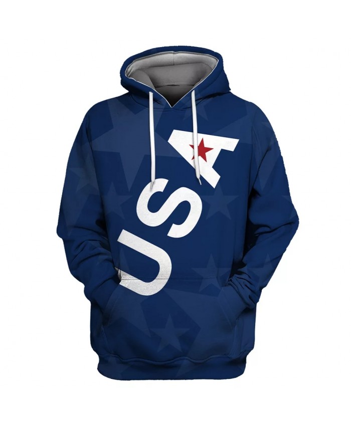 English alphabet print blue casual men's 3D hooded sweatshirts