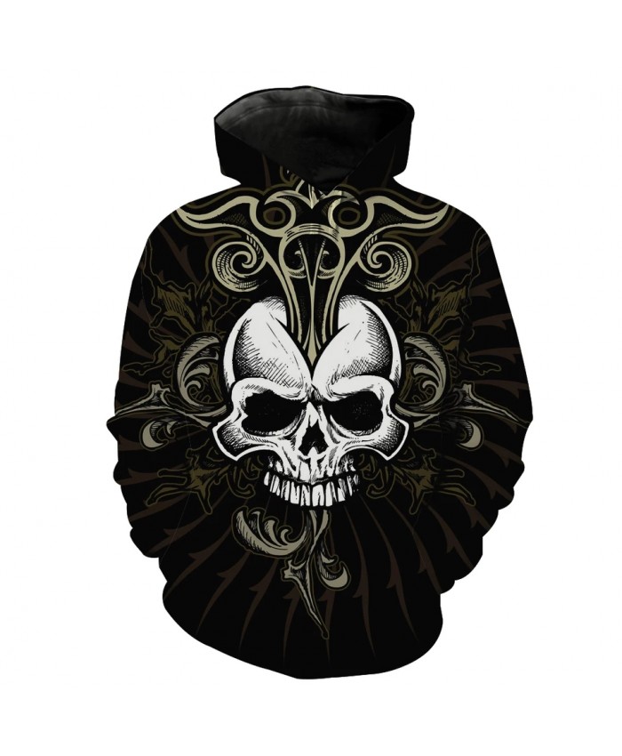 Men's Fashion 3D Hoodie Metal floral white skull print sweatshirts