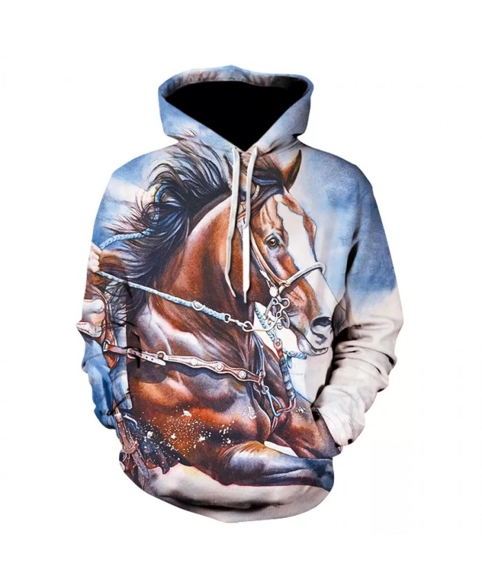 3D high quality long-sleeve hip hop sport skateboard hoodie cool horse head casual printed crew neck hoodie