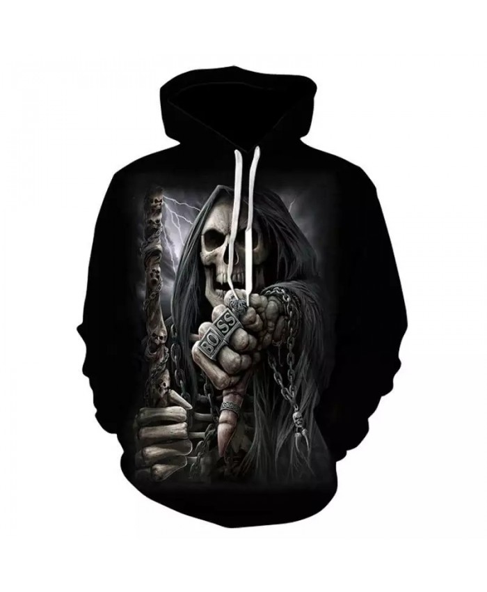 2021 Autumn And Winter High Quality Men's And Women's Hooded Loose Sportswear 3d Printing Skull Grim Reaper Streetwear Hoodie