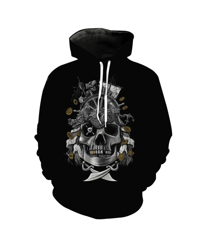 Mechanical skull yellow flower print fashion 3D hooded sweatshirt