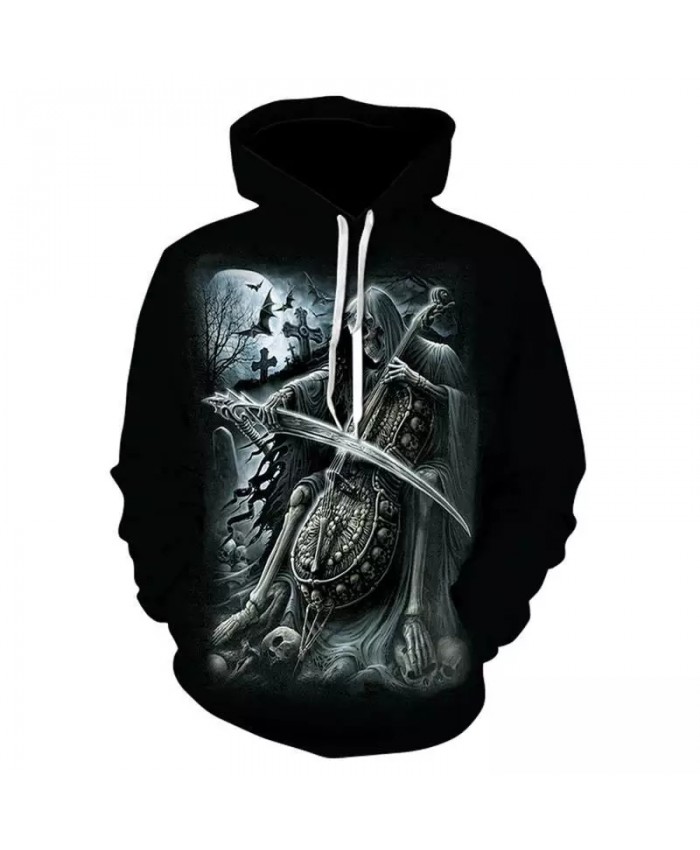 3d Skull Grim Reaper Hoodie Sweatshirt Fall/winter 2021 New Men's And Women's Pullover Punk Style Hip Hop Rock Sweatshirt