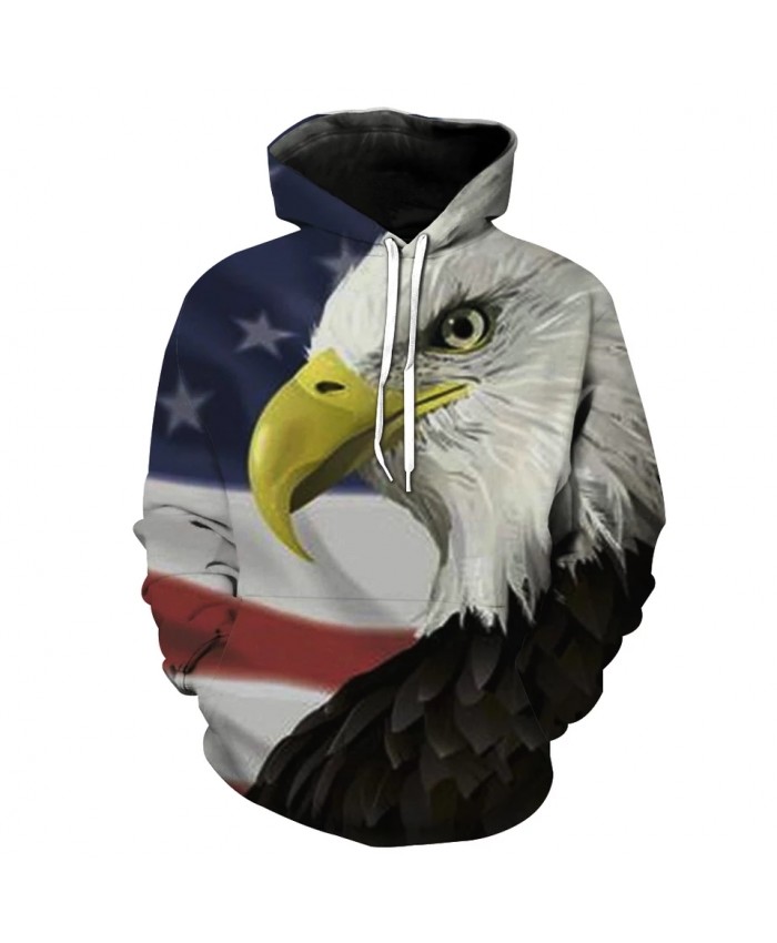 Ink graffiti American flag bald eagle print fun casual fashion 3D hoodie