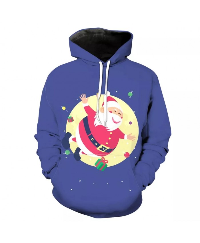 Men's Fashion 3D Hoodie Yellow moon cartoon santa claus print purple sweatshirt