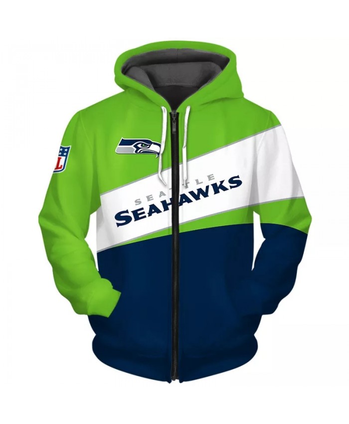 Seattle Fashionable American Football Seahawks Zipper hoodies Green white navy stitching letter print casual sweatshirt 2