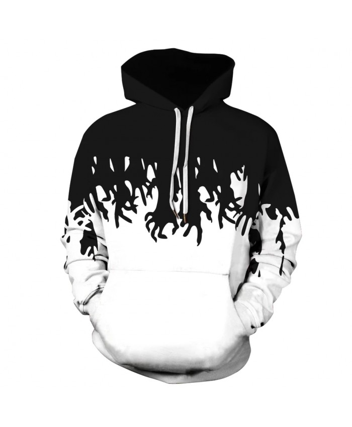 Men's Fashion Hoodie Novelty Hooded Sweatshirt Black White Autumn Long Sleeve Pullover Top