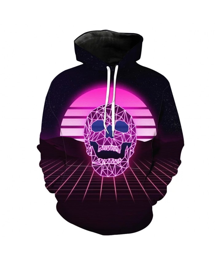 Red Music Square Dance Line Skull Print 3D Fashion Hoodies