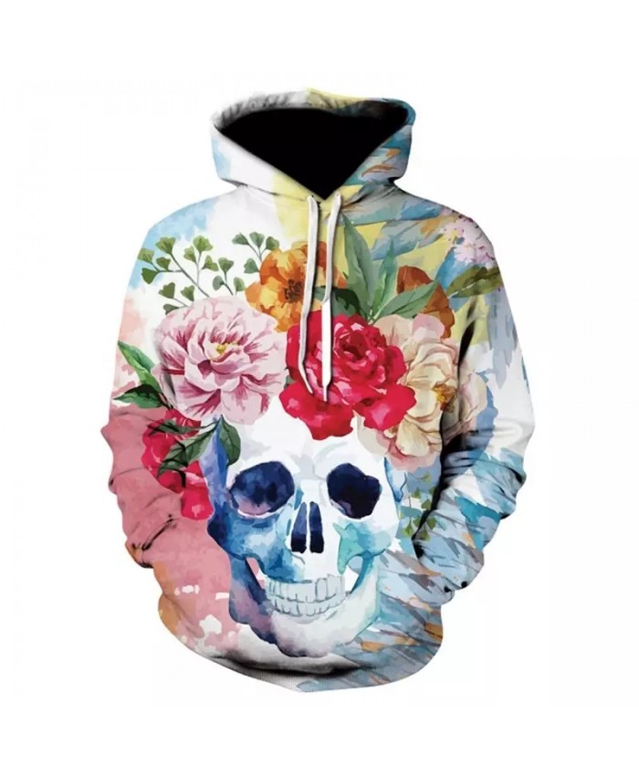 Amazon explosion models skull head 3D color digital print hoodie men  women with the same paragraph head cap pocket sweatshirt