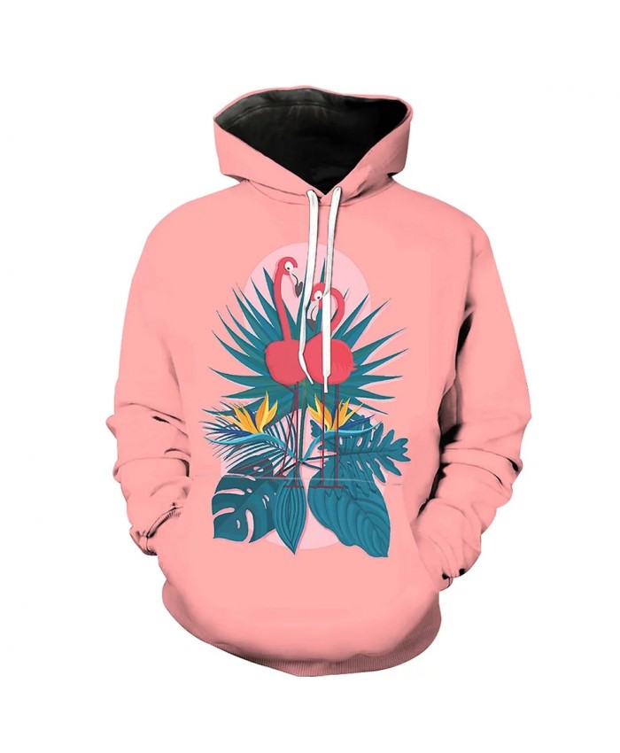 Men's Fashion 3D Hoodie Green leaves yellow flowers flamingo print sweatshirt