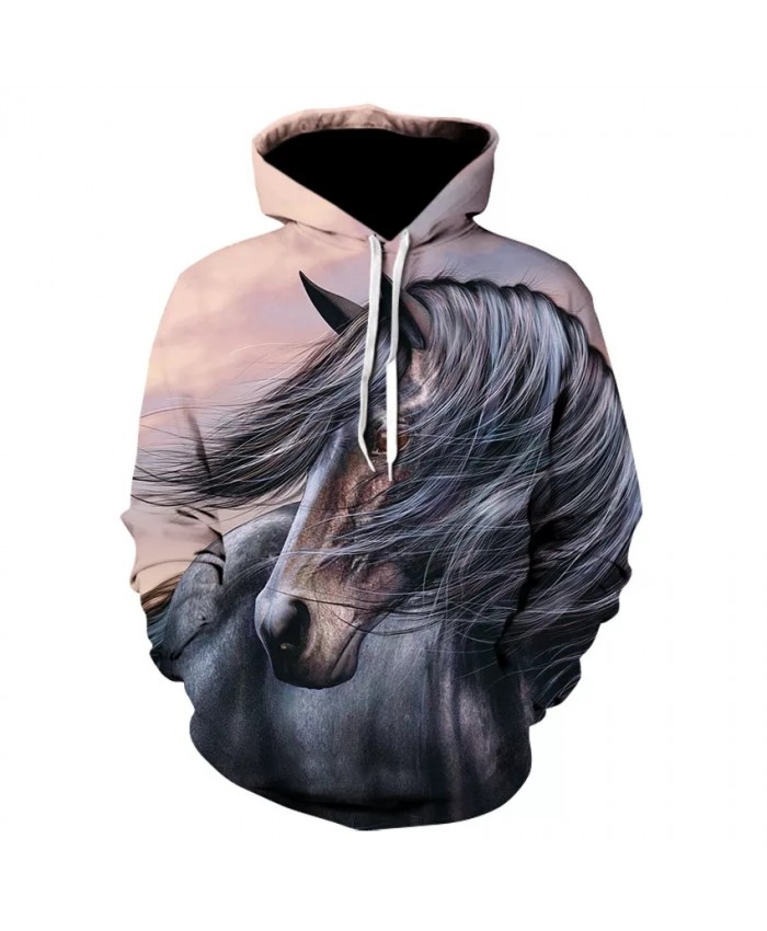 3D animal print floral hoodie high quality casual long-sleeved horse print street wear thin hooded sweatshirt