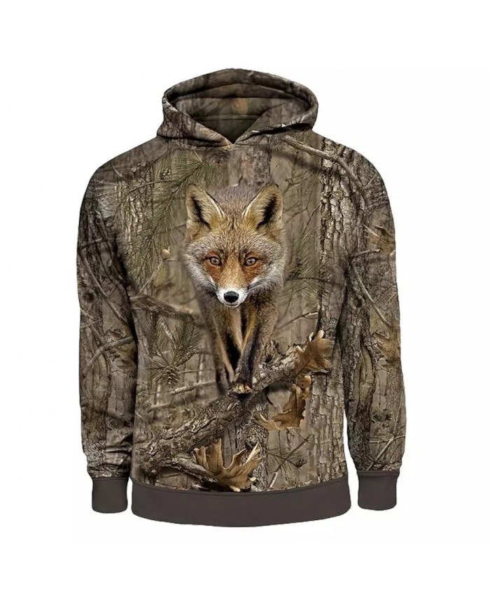SONSPEE Men's Hoodies Animal Fox Hunting Camo 3D Print Casual Hip Hop Autumn Hoodie Coat Men Women Fashion Sweatshirt Tops