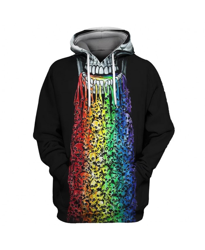 White Metallic Skull Jet Rainbow Fun Print Fashion 3D Hooded Sweatshirt