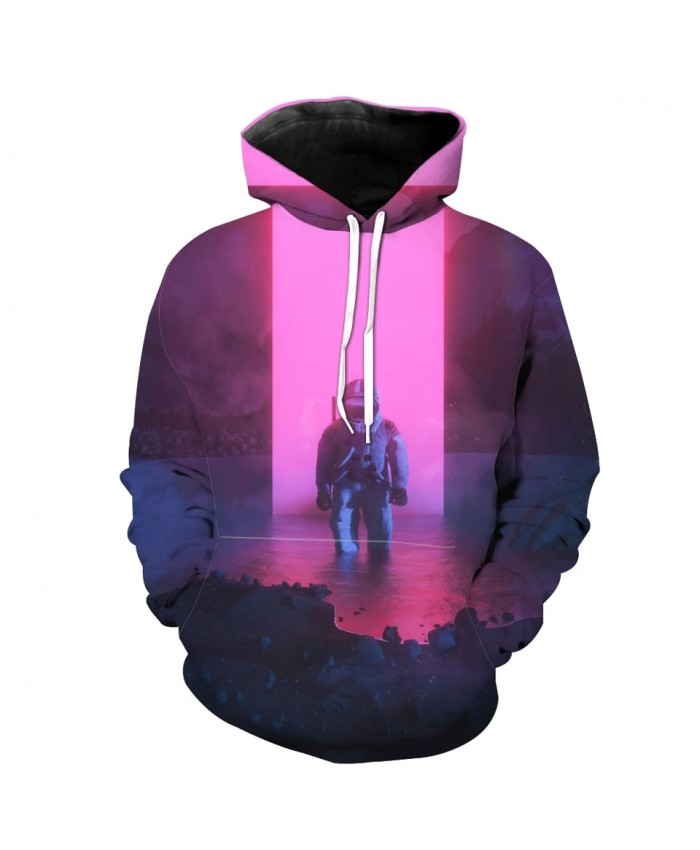 Casual Pink 3D Hooded Sweatshirt Fun Astronaut Print Fashion Sportswear