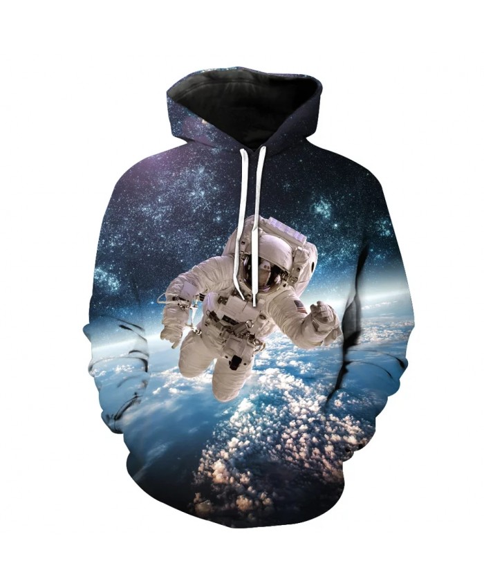 Blue Star Flying Astronaut Print Cool 3D Hooded Sweatshirts