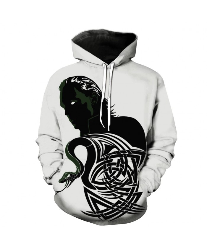 Men's Fashion 3D Hoodie Black white stitching Line snake print sweatshirt