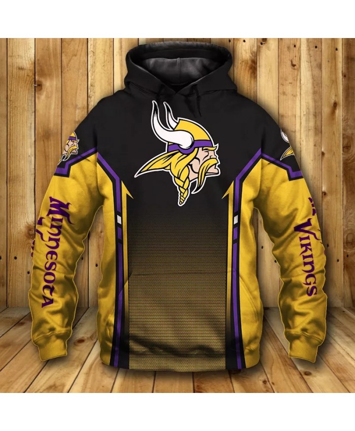 Minnesota fashion cool Football 3d hoodies sportswear Yellow black stitching design spots long horn warrior print Vikings sweats