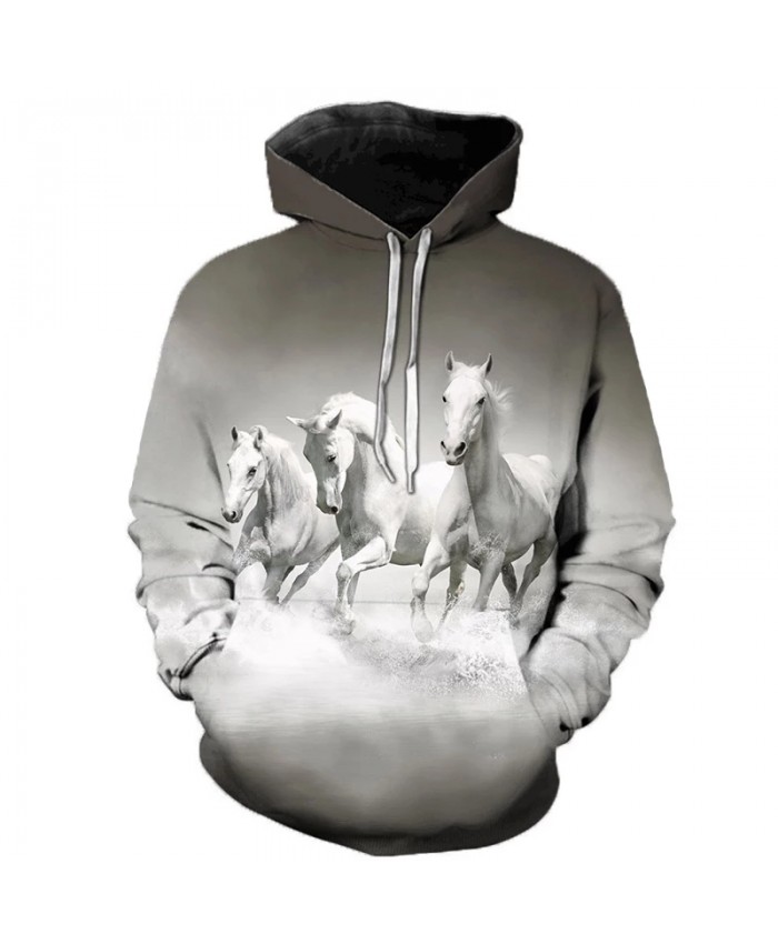 White Horse Animal Pattern 3D Printed Hooded Sweatshirts Unisex Outerwear Creative Hooded Men Fashion Casual Streetwear Hoodies