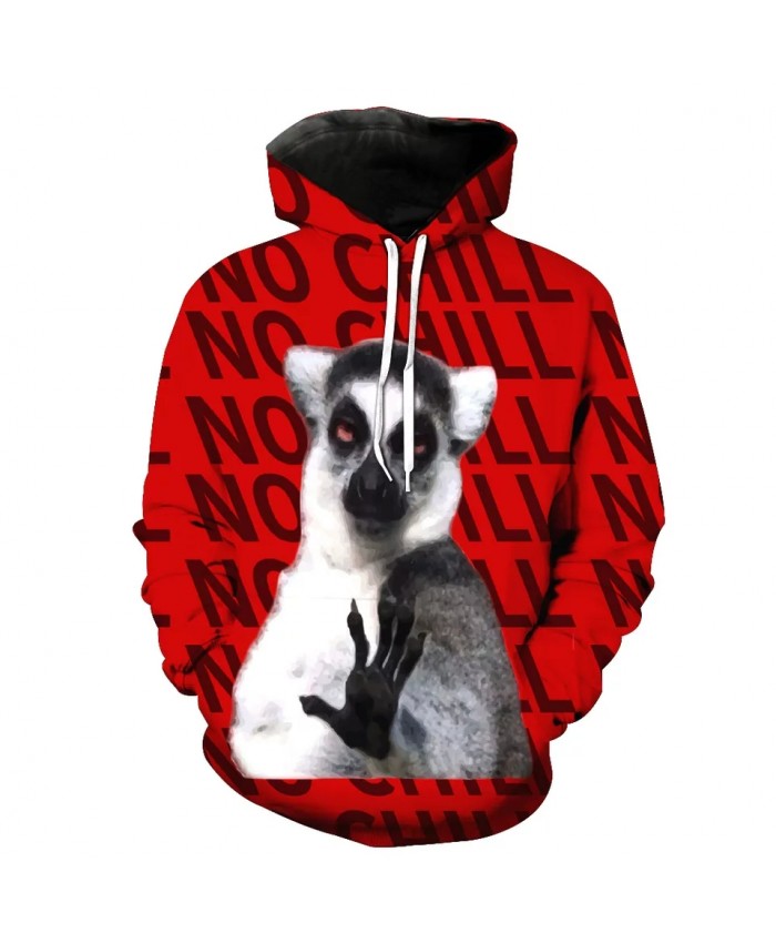 Grey Lemur Black Letter Fun Red 3D Casual Hooded Sweatshirt