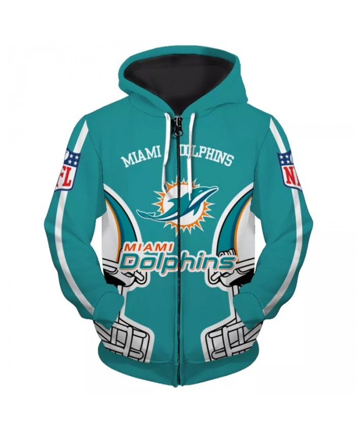 Miami Fashionable American Football Dolphins Zipper hoodies Green helmet letter print cool Sweatshirts 1