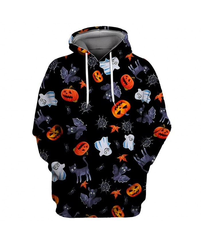 Cartoon smiling pumpkin black bat white ghost print fashion 3D hooded sweatshirts