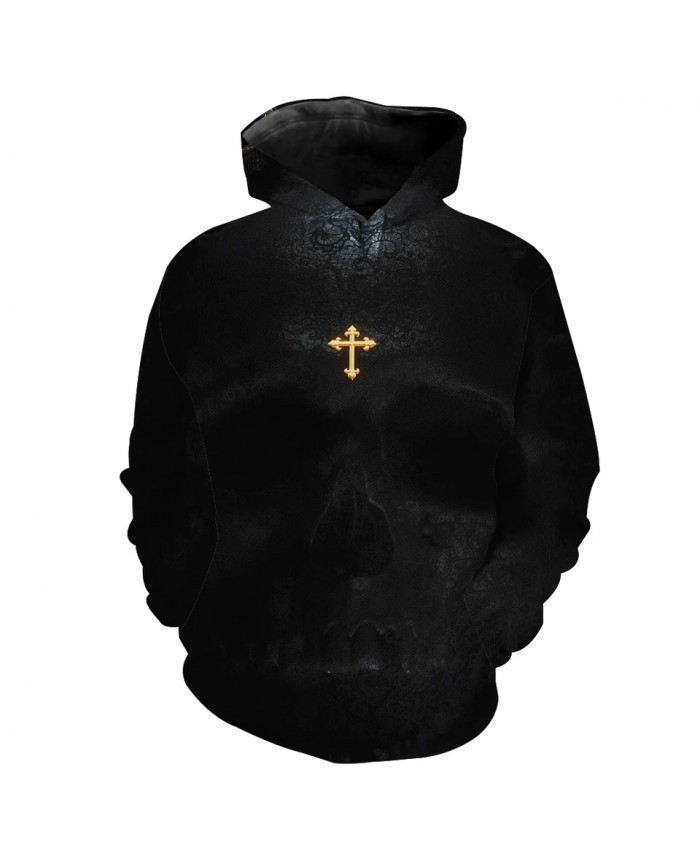 Men's Fashion 3D Hoodie Golden cross print black sweatshirts