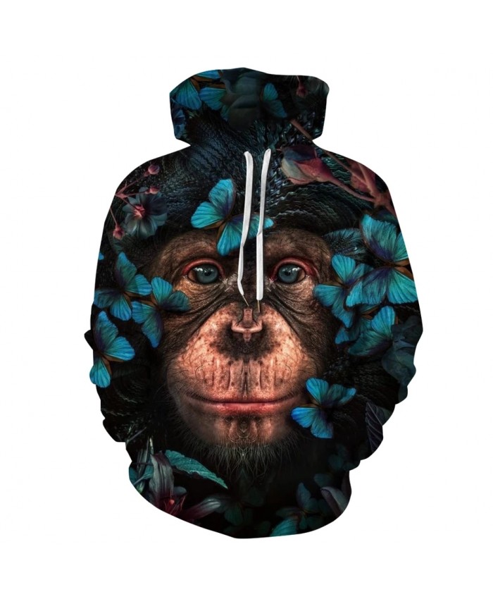 Orangutan Butterfly 3D Print Hoodies Men Women Sweatshirt Hooded Brand Clothing Hoody Tops Plus Size S-3XL