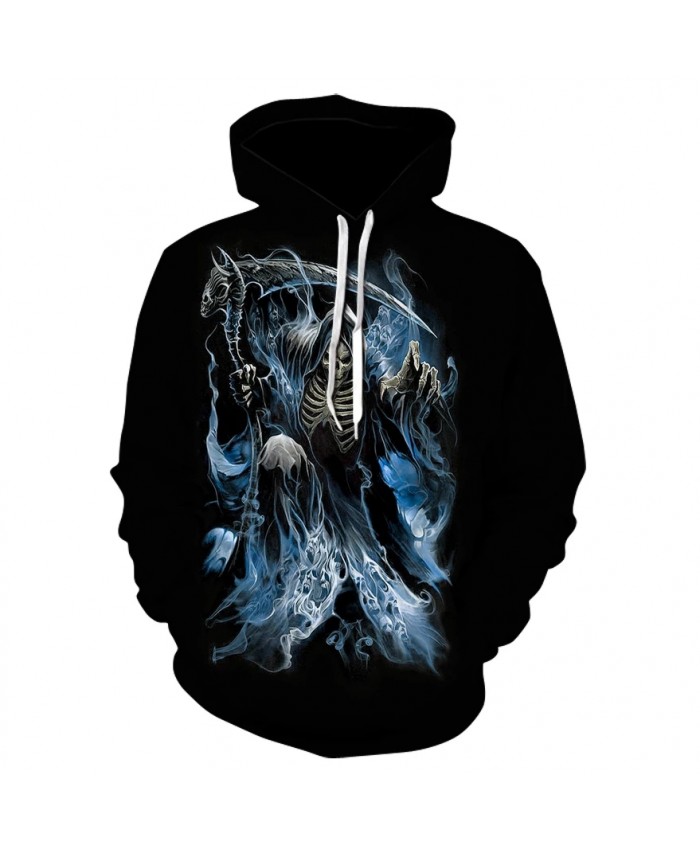 Men's long sleeve thin print hoodie spring fall 2021 high quality blue flame skull Halloween personality hoodie