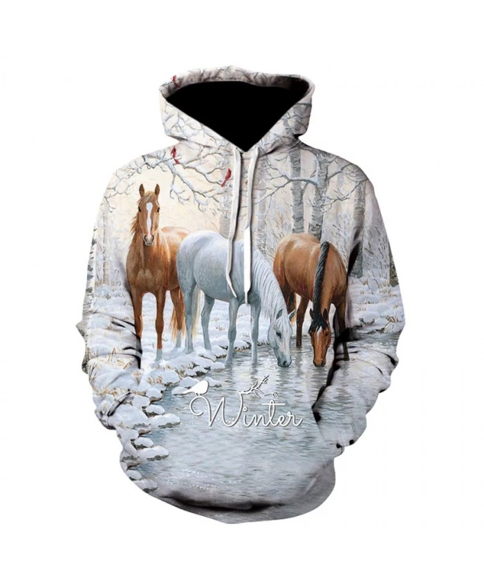 Hot-selling casual long-sleeve horse print street wear thin hooded sweatshirt 3D brand printed floral hoodie